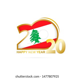 Year 2020 with Lebanon Flag pattern. Happy New Year Design. Vector Illustration.