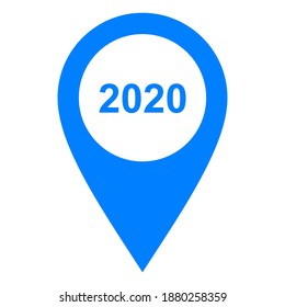 Year 2020 and location pin on white