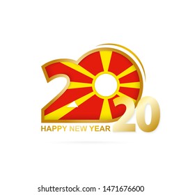 Year 2020 with Macedonia Flag pattern. Happy New Year Design. Vector Illustration.