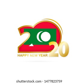 Year 2020 with Maldives Flag pattern. Happy New Year Design. Vector Illustration.