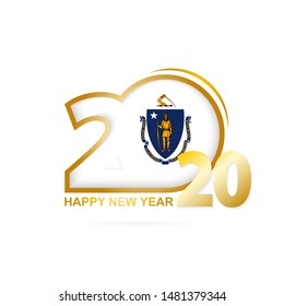 Year 2020 with Massachusetts Flag pattern. Happy New Year Design. Vector Illustration.