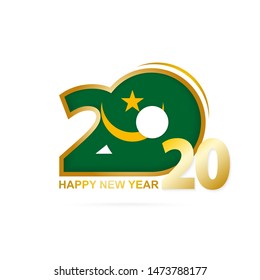 Year 2020 with Mauritania Flag pattern. Happy New Year Design. Vector Illustration.