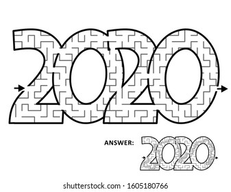Year 2020 maze game or labyrinth for kids and adults. Answer included.