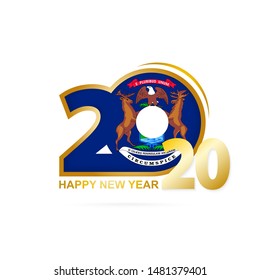 Year 2020 with Michigan Flag pattern. Happy New Year Design. Vector Illustration.