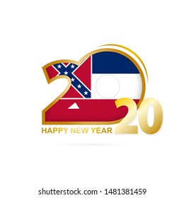 Year 2020 with Mississippi Flag pattern. Happy New Year Design. Vector Illustration.