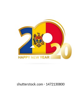 Year 2020 with Moldova Flag pattern. Happy New Year Design. Vector Illustration.
