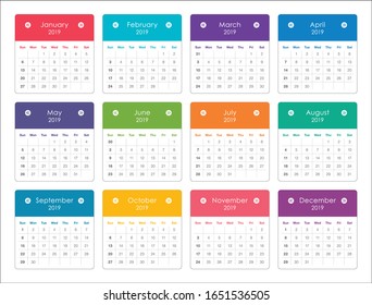 Year 2020 monthly calendar vector illustration, simple and clean design. 
