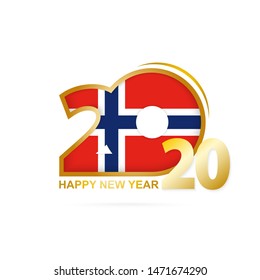 Year 2020 with Norway Flag pattern. Happy New Year Design. Vector Illustration.