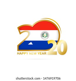 Year 2020 with Paraguay Flag pattern. Happy New Year Design. Vector Illustration.