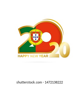 Year 2020 with Portugal Flag pattern. Happy New Year Design. Vector Illustration.