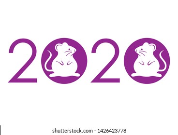 The year 2020, the Year of the Rats, symbol with rat icons. Vector illustration isolated on a white background.