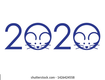 The year 2020, the Year of the Rats, symbol with rat icons. Vector illustration isolated on a white background.