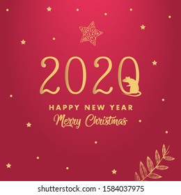 The year 2020, the Year of the Rats, symbol with rat icons. Christmas greeting cards. Winter holiday card design. Vector EPS 10 