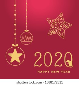 The year 2020, the Year of the Rats, symbol with rat icons. Christmas greeting cards. Winter holiday card design. Vector EPS 10