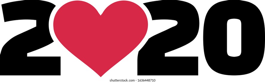 Year 2020 with red heart