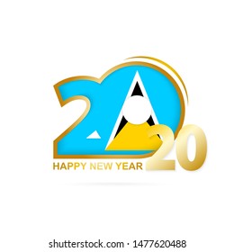 Year 2020 with Saint Lucia Flag pattern. Happy New Year Design. Vector Illustration.