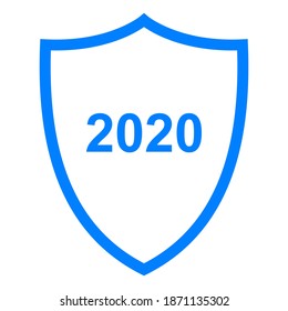 Year 2020 and shield on white