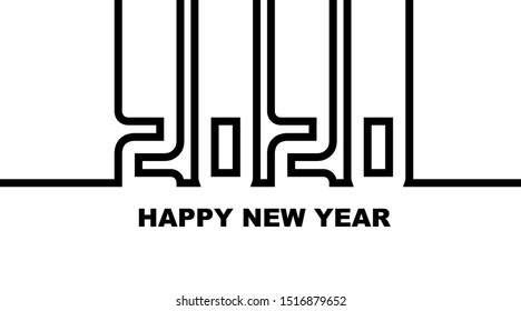 Year 2020 - simple greeting card, invitation, flyer, poster or design element - black outline - vector illustration