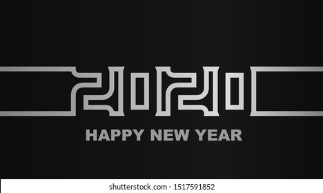 Year 2020 - simple greeting card, invitation, flyer, poster or design element - silver-metal-gray outline - vector illustration