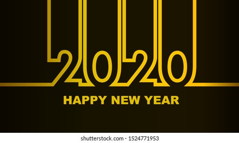 Year 2020 - simple greeting card, invitation, flyer, poster or design element - golden outline - vector illustration