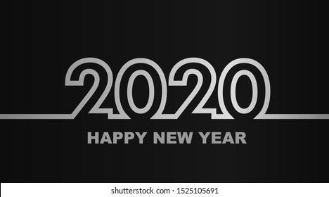 Year 2020 - simple greeting card, invitation, flyer, poster or design element - silver-metal-gray outline - vector illustration