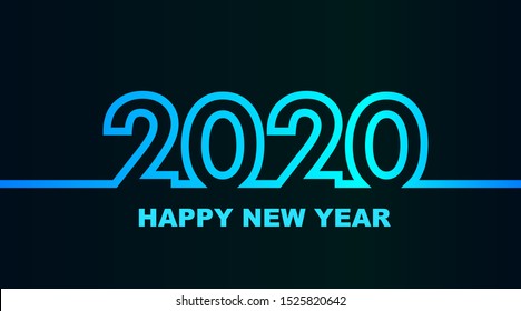 Year 2020 - simple greeting card, invitation, flyer, poster or design element - cold - cyan bluish blue outline - vector illustration