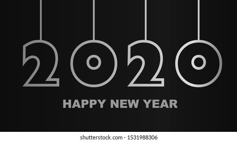 Year 2020 - simple greeting card, invitation, flyer, poster or design element - silver-metal-gray - vector illustration