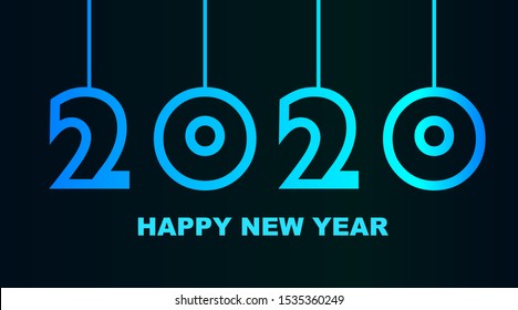 Year 2020 - simple greeting card, invitation, flyer, poster or design element - cold cyan bluish blue - vector illustration