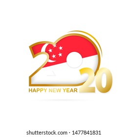 Year 2020 with Singapore Flag pattern. Happy New Year Design. Vector Illustration.