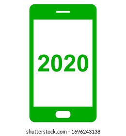 Year 2020 and smartphone on white