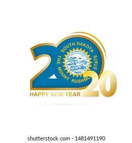 Year 2020 with South Dakota Flag pattern. Happy New Year Design. Vector Illustration.