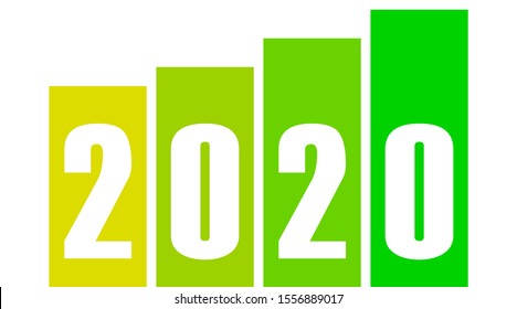 year 2020 - stripes with numbers - yellow green color scale simple - vector illustration