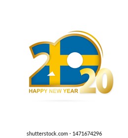 Year 2020 with Sweden Flag pattern. Happy New Year Design. Vector Illustration.