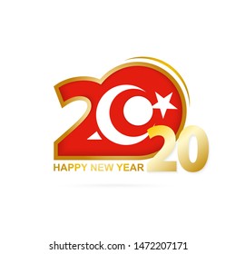 Year 2020 with Turkey Flag pattern. Happy New Year Design. Vector Illustration.