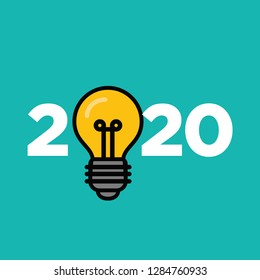 Year 2020 Typography Concept Design with Bulb