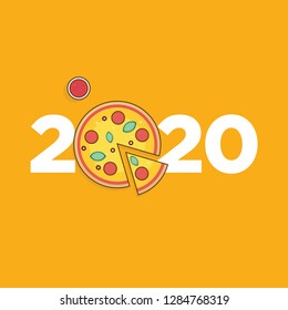 Year 2020 Typography Concept Design with Pizza