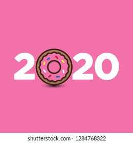 Year 2020 Typography Concept Design with Donut
