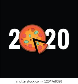 Year 2020 Typography Concept Design with Pizza