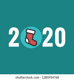 Year 2020 Typography Concept Design with Red Stocking