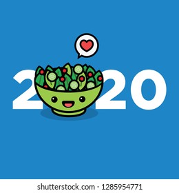 Year 2020 Typography Concept Design with Salad Bowl