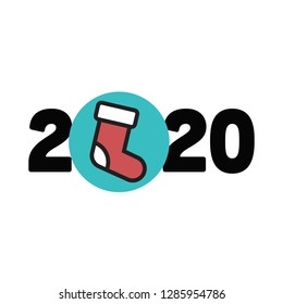 Year 2020 Typography Concept Design with Red Stocking