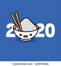 Year 2020 Typography Concept Design with Rice Bowl