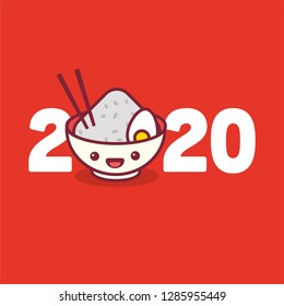 Year 2020 Typography Concept Design with Rice Bowl