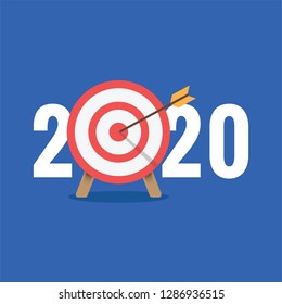 Year 2020 Typography Concept Design with Goal Target Board and Arrows