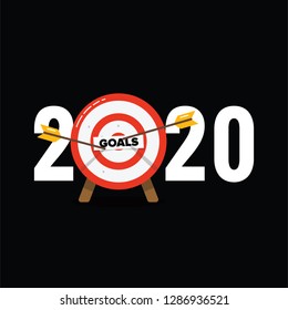Year 2020 Typography Concept Design with Goal Target Board and Arrows