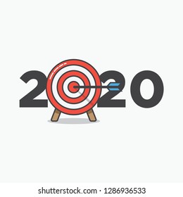 Year 2020 Typography Concept Design with Goal Target Board and Arrows