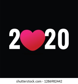 Year 2020 Typography Concept Design with Heart