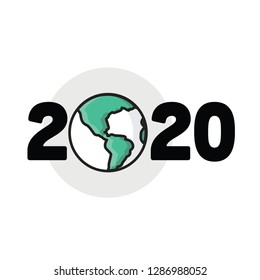 Year 2020 Typography Concept Design with Planet Earth Illustration