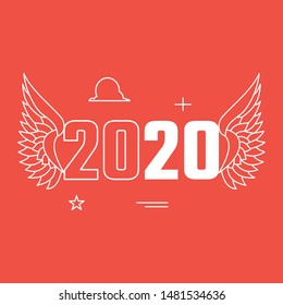 Year 2020 Typography Concept Design with Wings.