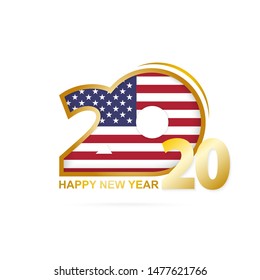 Year 2020 with USA Flag pattern. Happy New Year Design. Vector Illustration.